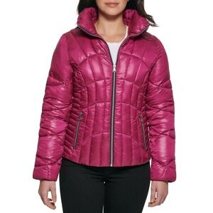 GUESS Womens Puffer Jacket XL Purple Quilted Full Zip Mock Neck Heavyweight Coat